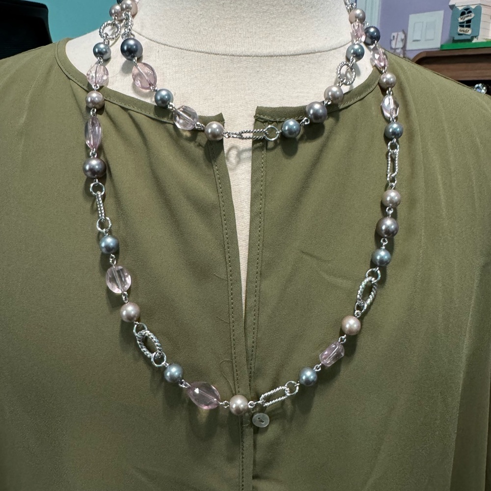 Versatile Pink and Silver Beaded Necklace